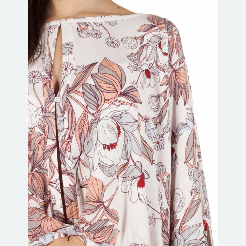 Floral Print Blouse with Keyhole Neckline